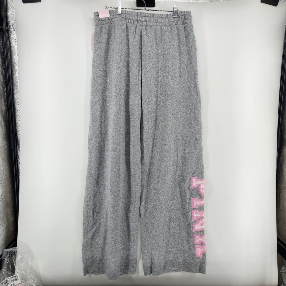 PINK x LoveShackFancy M Long Heather Grey Wide Leg Sweatpants NWT - Picture 8 of 8